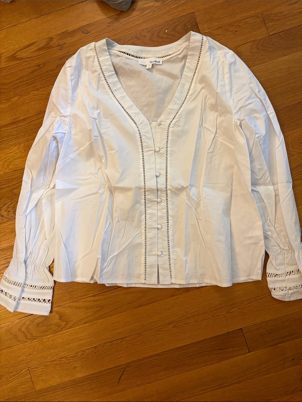 Isla Maude White V-Neck Button Front Peasant Blouse